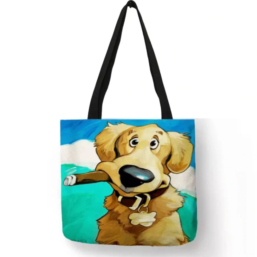 Eco-Friendly Goofy Golden Retriever Dog Folding Tote Bag - Picture 1 of 15